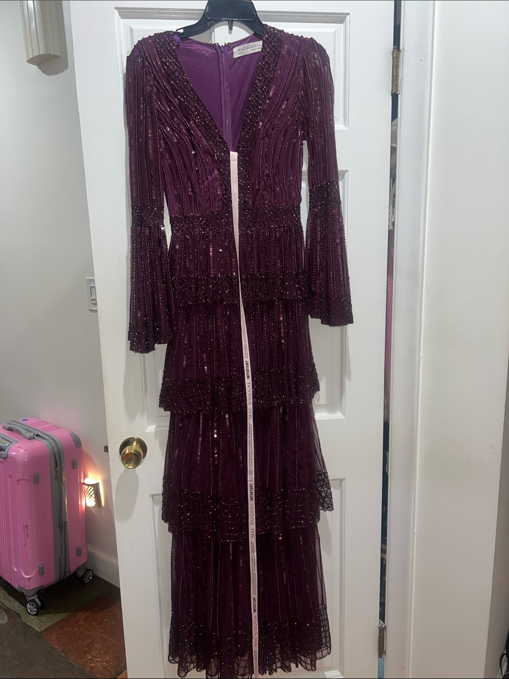 Mac Duggal Plum Beaded Tiered Evening Dress